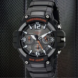 Casio MCW-100H Black and Orange Chronograph Sport Watch
